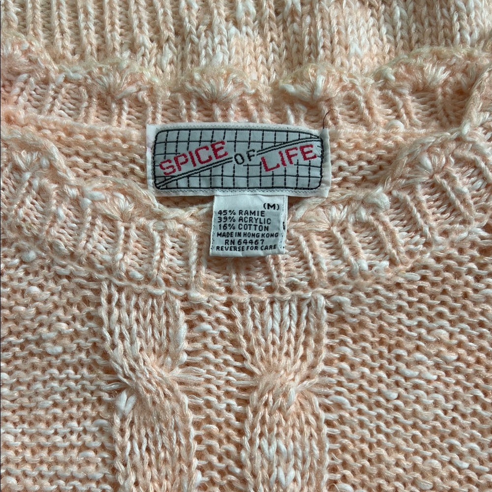 Spice of Life Peach 80s Retro sweater with shoulder pads & pearl accents Size M - Picture 3 of 13